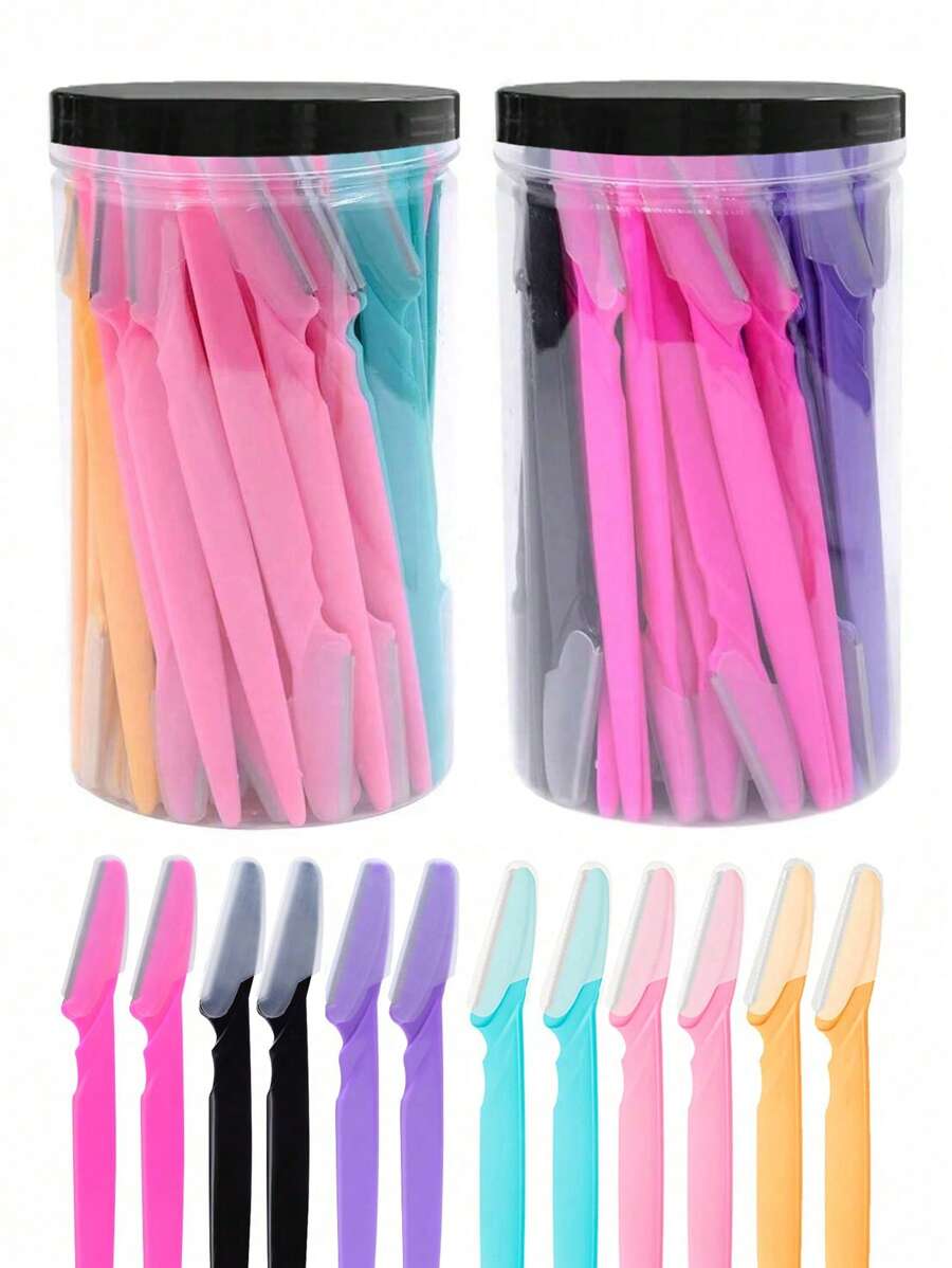 30 Piezas/Botella Navajas para cejas en estuche, hojas de recortadora facial con contenedor, hojas de recorte de cejas y maquinilla de afeitar para eliminación de vello facial y corporal, productos y accesorios para el cabello para peluquería, salón de belleza y artículos de viaje esenciales