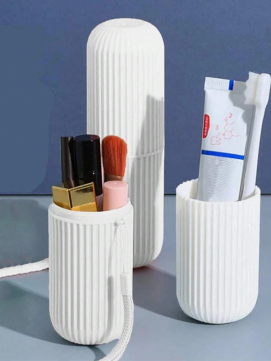 1pc Portable Makeup Brush Organizer Case, Travel Toothbrush Holder, Pen Holder Set, Multifunctional Cup With Cover For Bathroom Essentials,Room,Home,Bedroom,Bathroom,House,Pink Room,Living Room Decor,Travel Stuff,Gift Bag,Gifts For Mom,Dad,Men,Friends,Teacher,Birthday,Wedding,Desk,Shelves,Accessories,Gift Boxes,Funny Gift,
