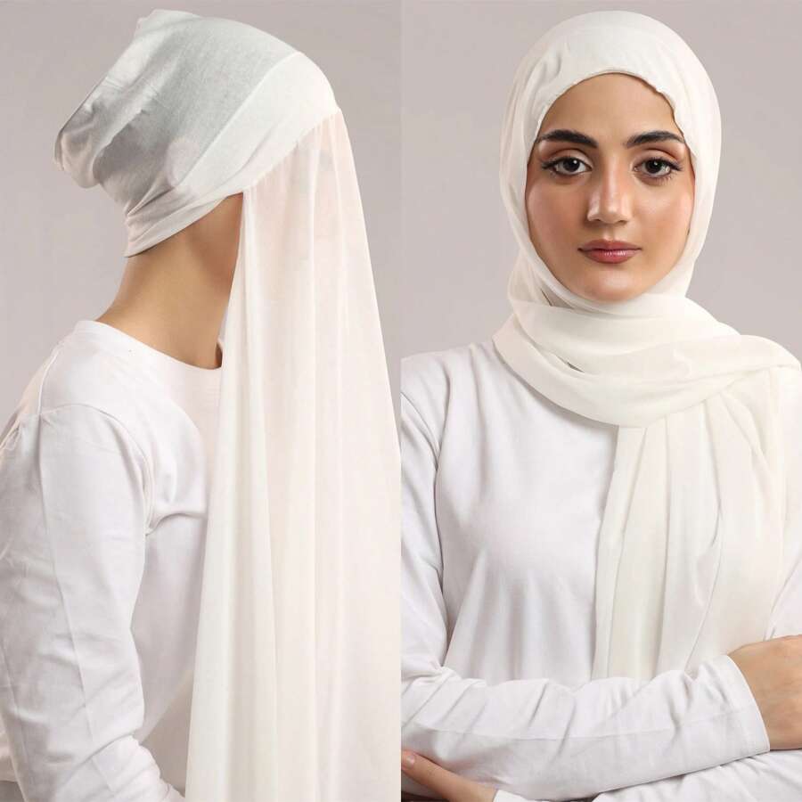 1pc Instant Jersey Hijab Set With Undercap, Silky Soft Breathable Fabric, Including Jersey Hijab & Undercap, Suitable For Daily Wear, Festivals, Prayers, And Pilgrimages