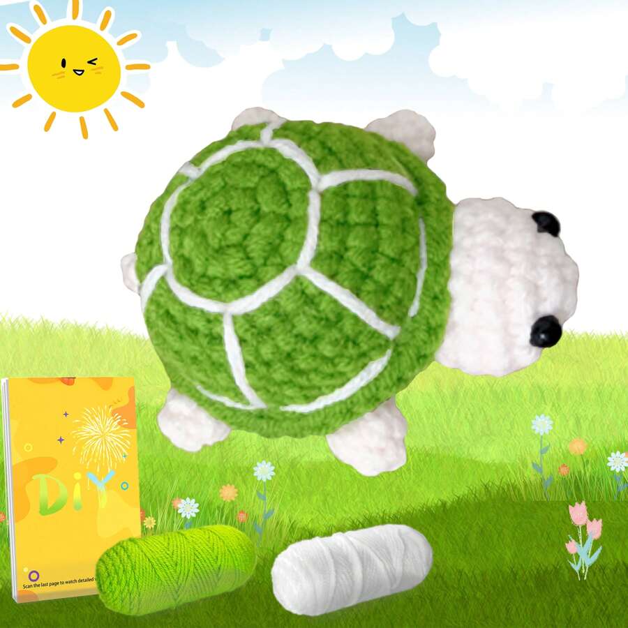 DIY Cute Turtle Crochet Kit For Beginners With Step-By-Step Video Tutorials And Text Version Illustration Knitted Easy To Understand And Learn How To Crochet Animal Kit With Crochet Hooks For Creative Festival And Birthday Gift(Random Accessory Colors)Needle (1 Color Randomly Selected From 8 Colors, Total Shipment Quantity 1), Kintting Markers (1-2 Random Colors Out Of 8, Total Quantity Of 2 Shipped)