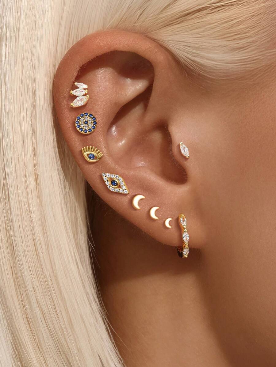3pcs Cute Moon 925 Sterling Silver Earring For Women Classic Stud Earring Minimalist Wedding Party Bridal Jewelry Fine Jewelry