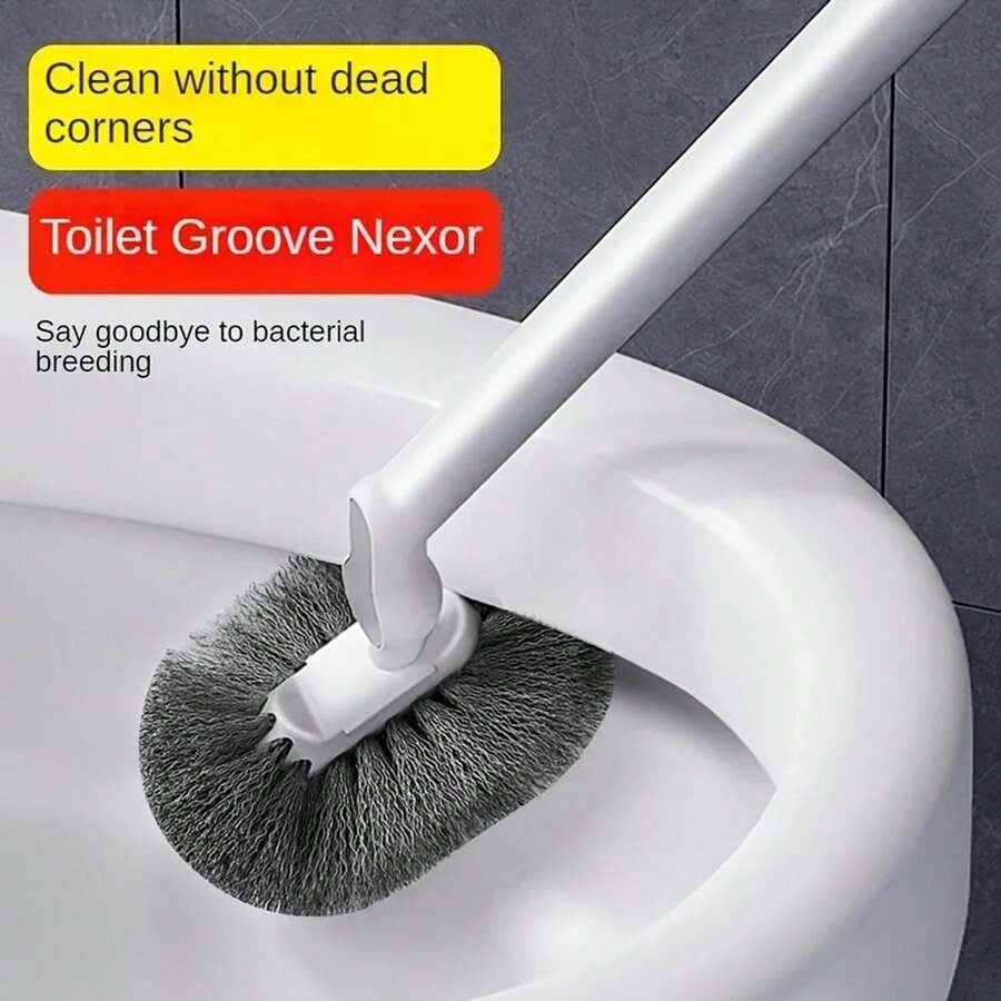 1 pieza Cepillo de baño ergonómico de mango largo con cabezal en forma de C, cepillo de limpieza de plástico - portátil, reutilizable, sin carga - para limpiar rincones profundos del baño y las ranuras del inodoro