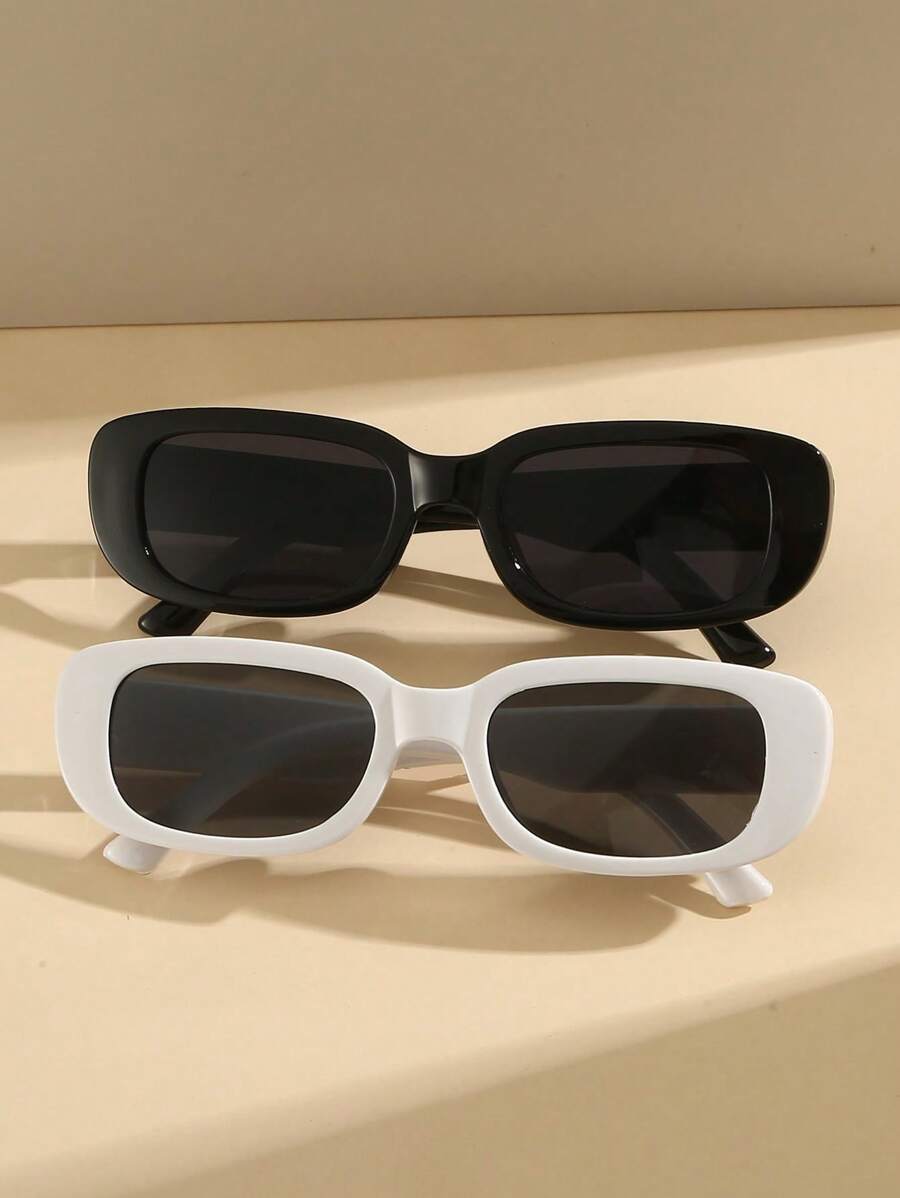 2pcs/Set Women's Black White Plastic Frame Square Beach Fashion Glasses Fashionable For Summer Beach Vacation,Outdoor,Travel
