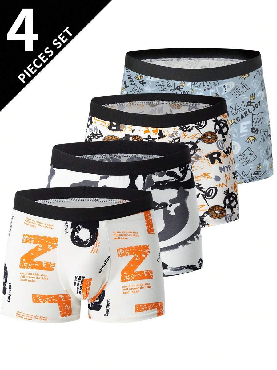 Set de 4 bóxers ajustados de tiro medio y color liso para adolescentes hombres