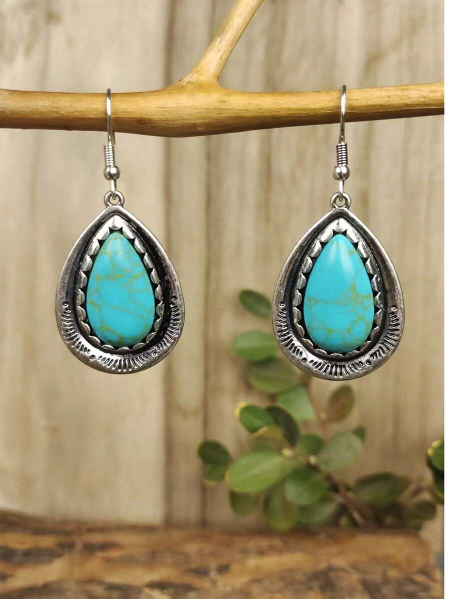 1 paire de boucles d'oreilles vintage bohème en turquoise, design unique convenant à toutes les occasions