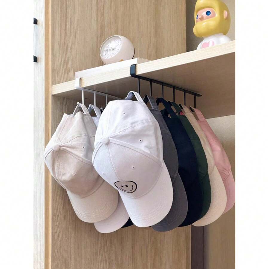 1pc Wall Mounted Hat Organizer Rack With 6 Hooks, Portable Multipurpose Storage Hanger, Over The Door Hat Rack, Closet Organizer Box Suitable For All Types And Sizes Of Hats