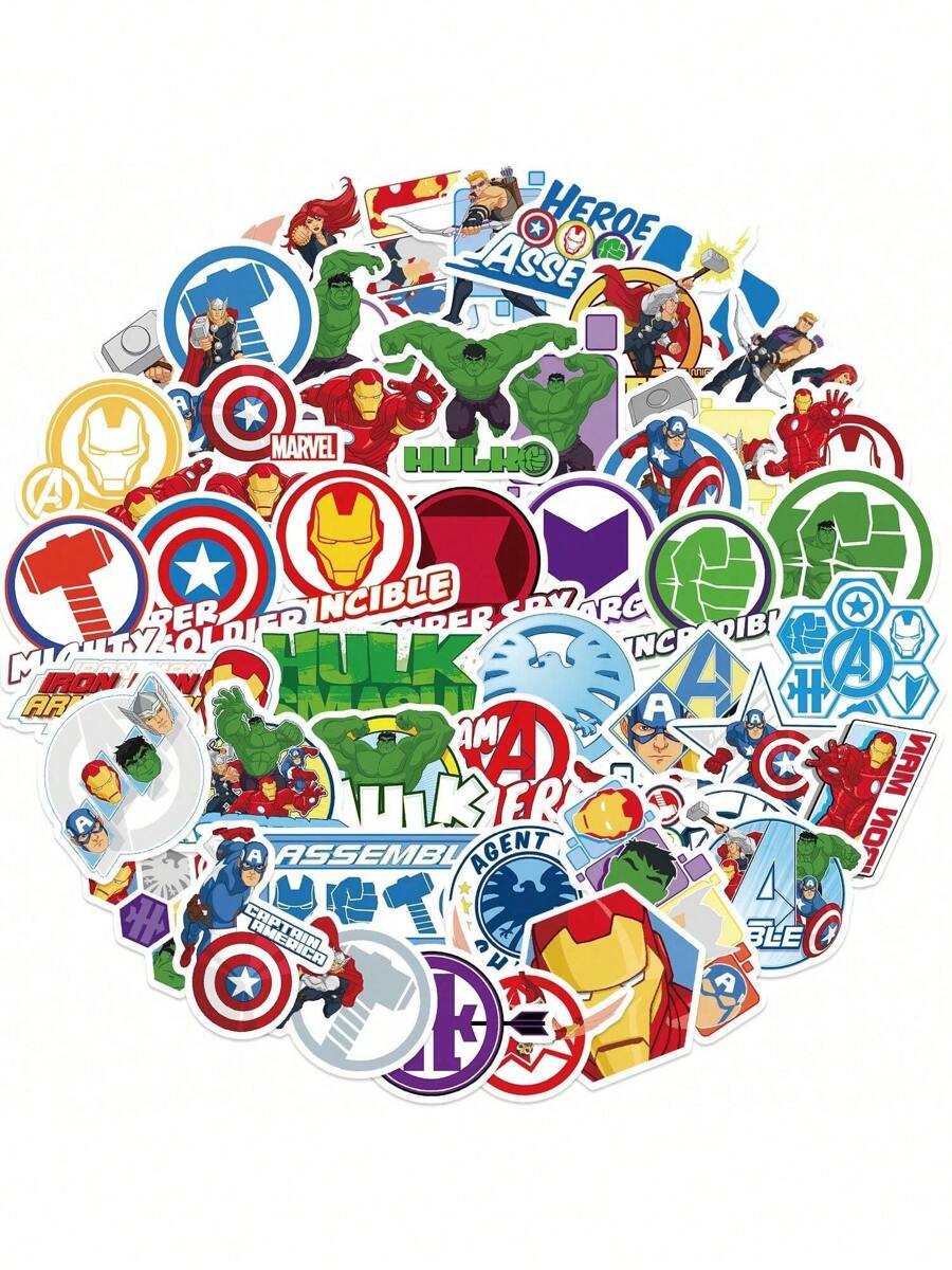 Disney 50 Piezas de pegatinas de Disney Marvel Avengers con dibujos animados y graffiti, adecuadas para maletas, patinetas, equipaje, portátiles, teléfonos, artículos de papelería creativos y juguetes