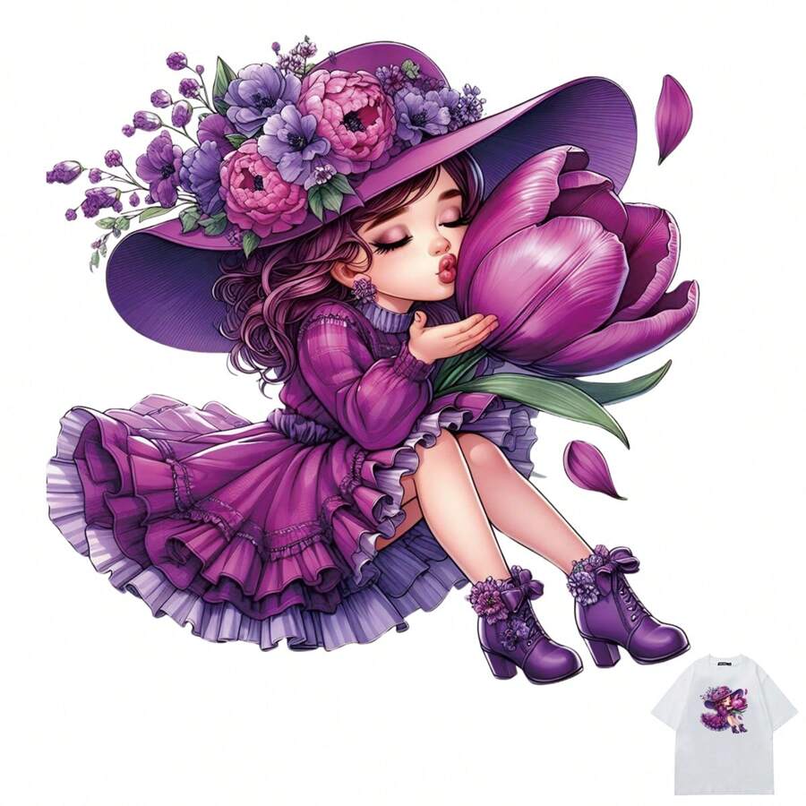 Hermosas calcomanías de transferencia de calor con estampado de flores moradas, lavables y aptas para DIY en camisetas, jeans, chaquetas, mochilas, ropa, sombreros