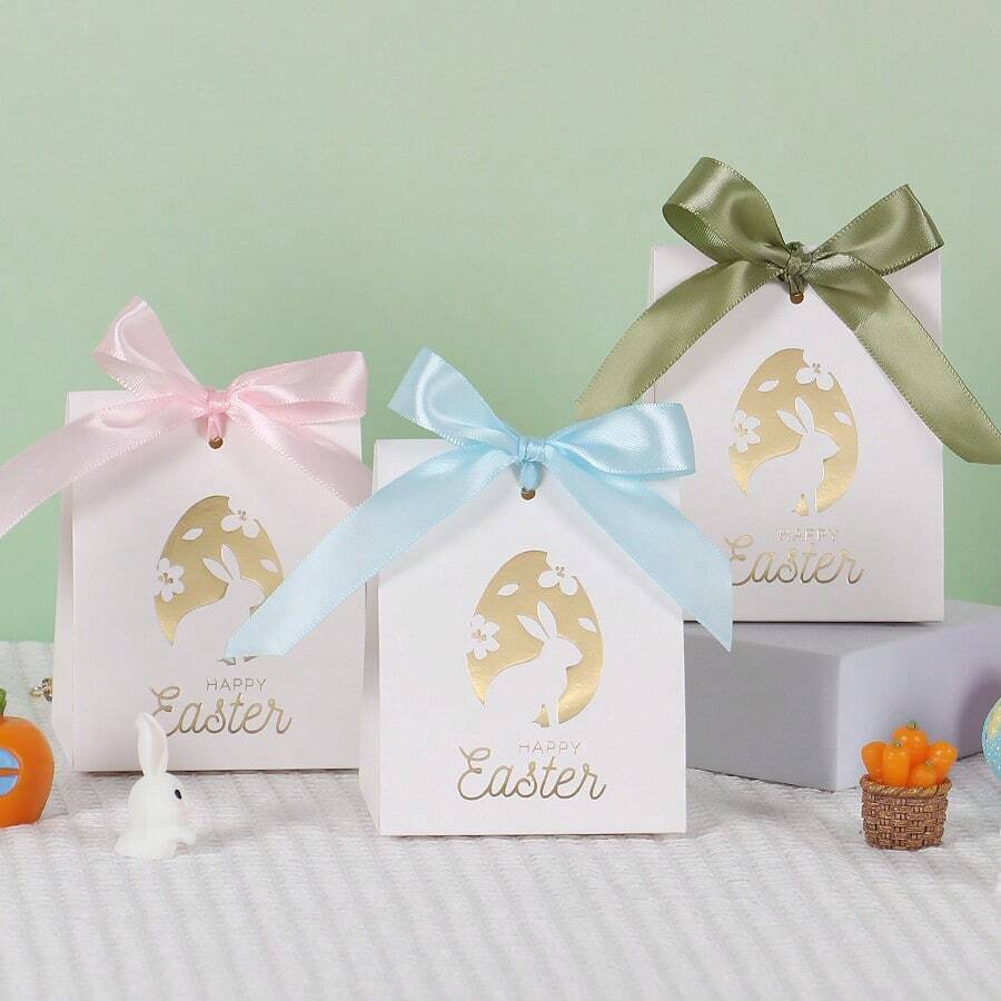 5PCS Easter Supplies Easter Gift Packaging Boxes Easter Egg Bags Candy Packaging Boxes Portable Gift Packaging Boxes Decorative Gift Candy Paper Boxes Happy Party Gift Mini Bag Easter Party Gift Storage Boxes