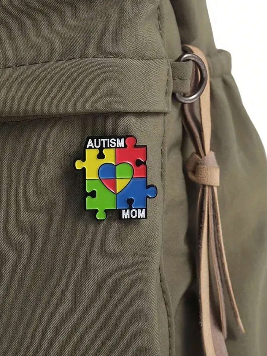 1 Pc," Mom" Enamel Pin Rainbow Puzzle Pieces Badge Jewelry Mother Autistic Awareness Pin For Clothes Bag Charm School