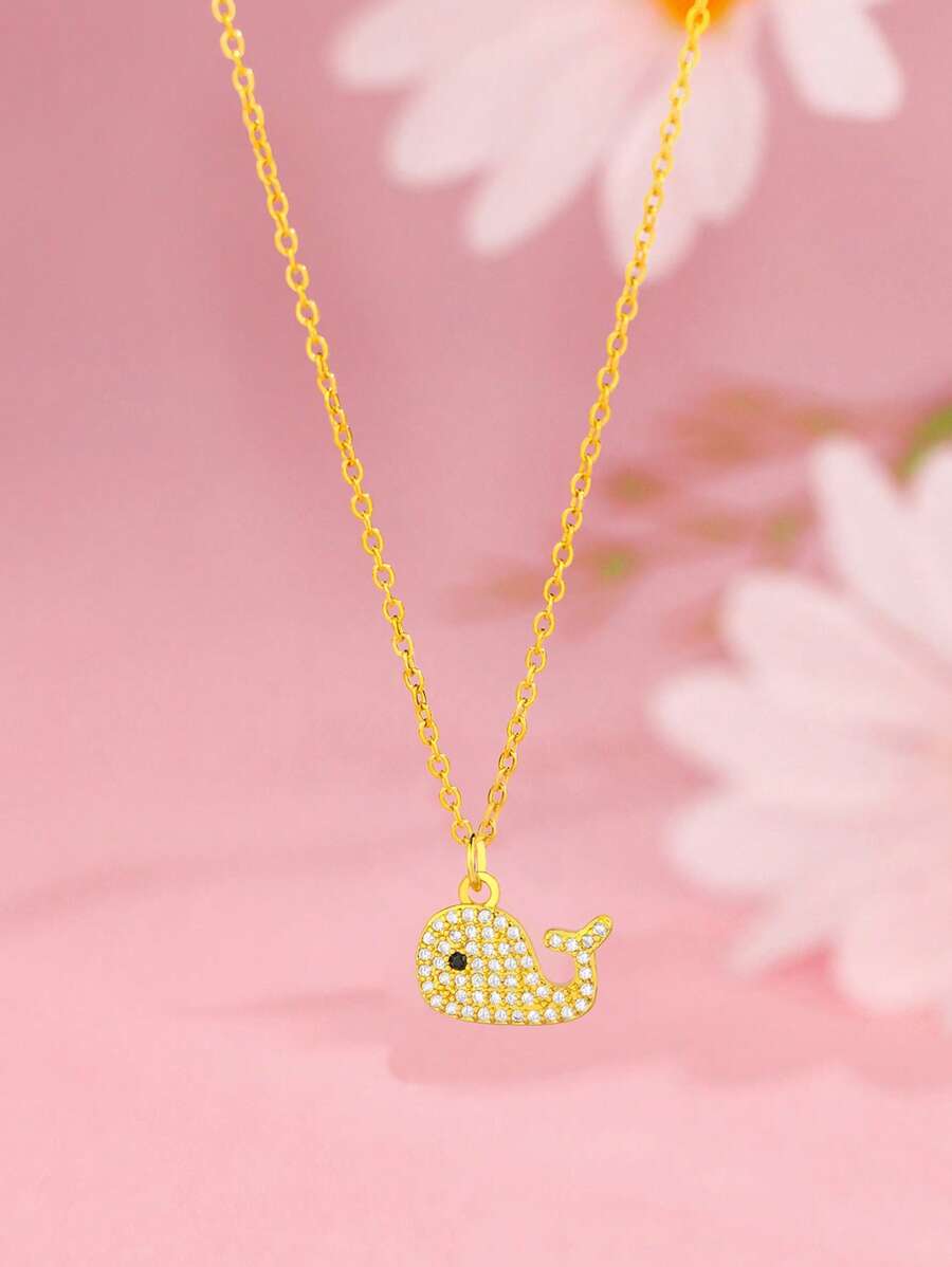 1 Piece New Bling Zirconia Whale Pendant Necklace For Men Women Fashionable Lightweight Luxury Ocean Animal Charm Clavicle Chain