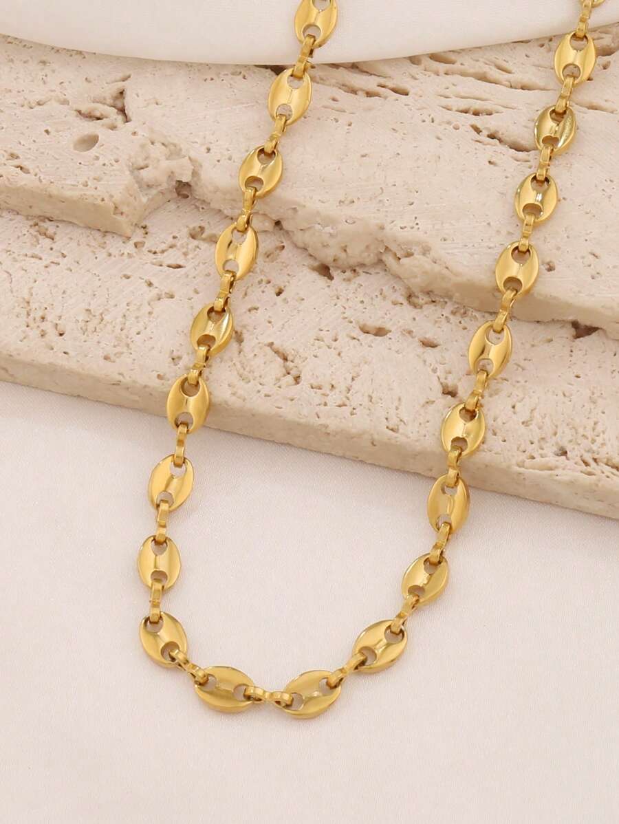 1pc Stainless Steel Coffee Bean Shape Chain Necklaces For Women Fashion Simple Necklace Jewelry