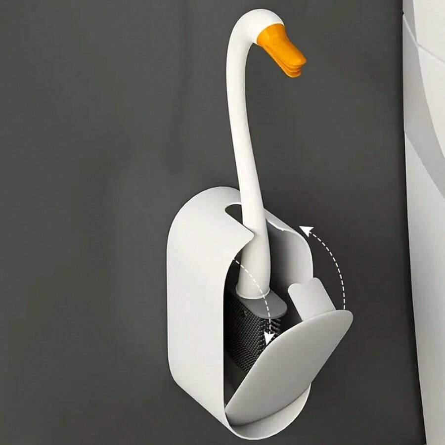 1pc Creative Swan Shaped Toilet Brush Holder Set, Plastic Bathroom Cleaning Tool Kit, Household No Blind Spot Bowl Brush, Non-Electric, Reusable, Medium Strength - Multiple Components Accessories