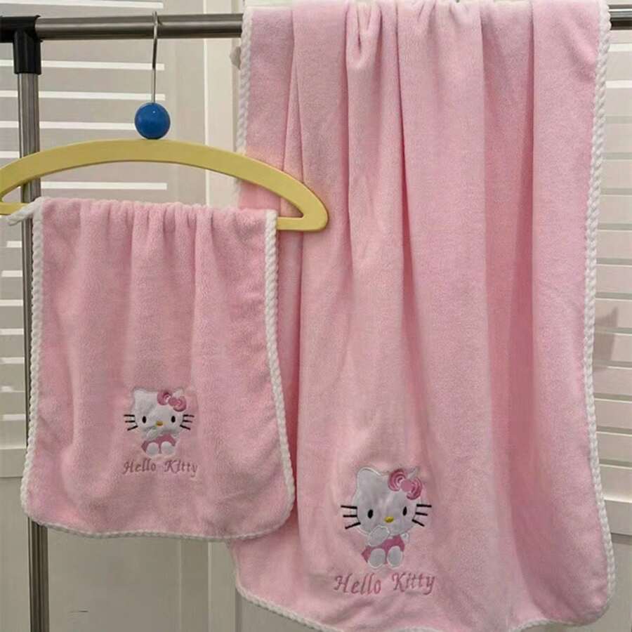 Sanrio Sanrio Ultra Soft Bath Towel Set, Cute KT Cat Towel, Home Soft Coral Velvet Absorbent Quick Drying Bath Towel, Face Towel Non Shedding Hair, Suitable For Both Men And Women, Ideal Home Bathroom Accessory Home Bathroom Decor