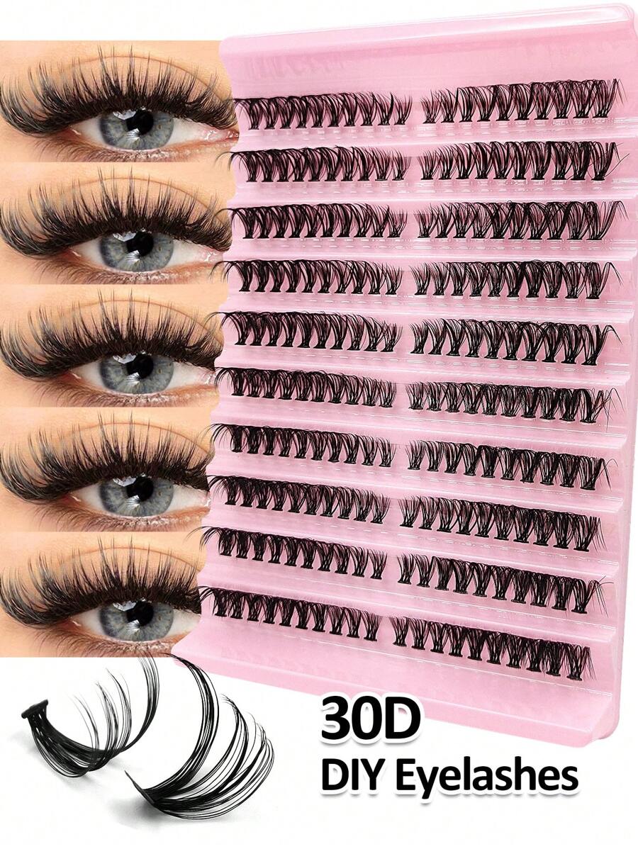 200Pcs D Curl 10 Rows 30D Individual Lash Clusters 8-16mm DIY Lash Clusters Extra Fluffy&Natural Look Reusable Individual Eyelash Extension For Self Use At Home Or On-The-Go For Daily Life&Wedding&Dating&Party&Music Festival