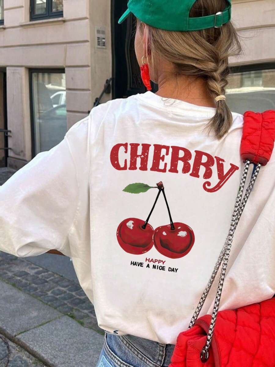 1pc Girl's Casual Printed Round Neck Short Sleeve T-Shirt, Summer Student Youth Style - Beach Tee For Tween Girl To Play In Water