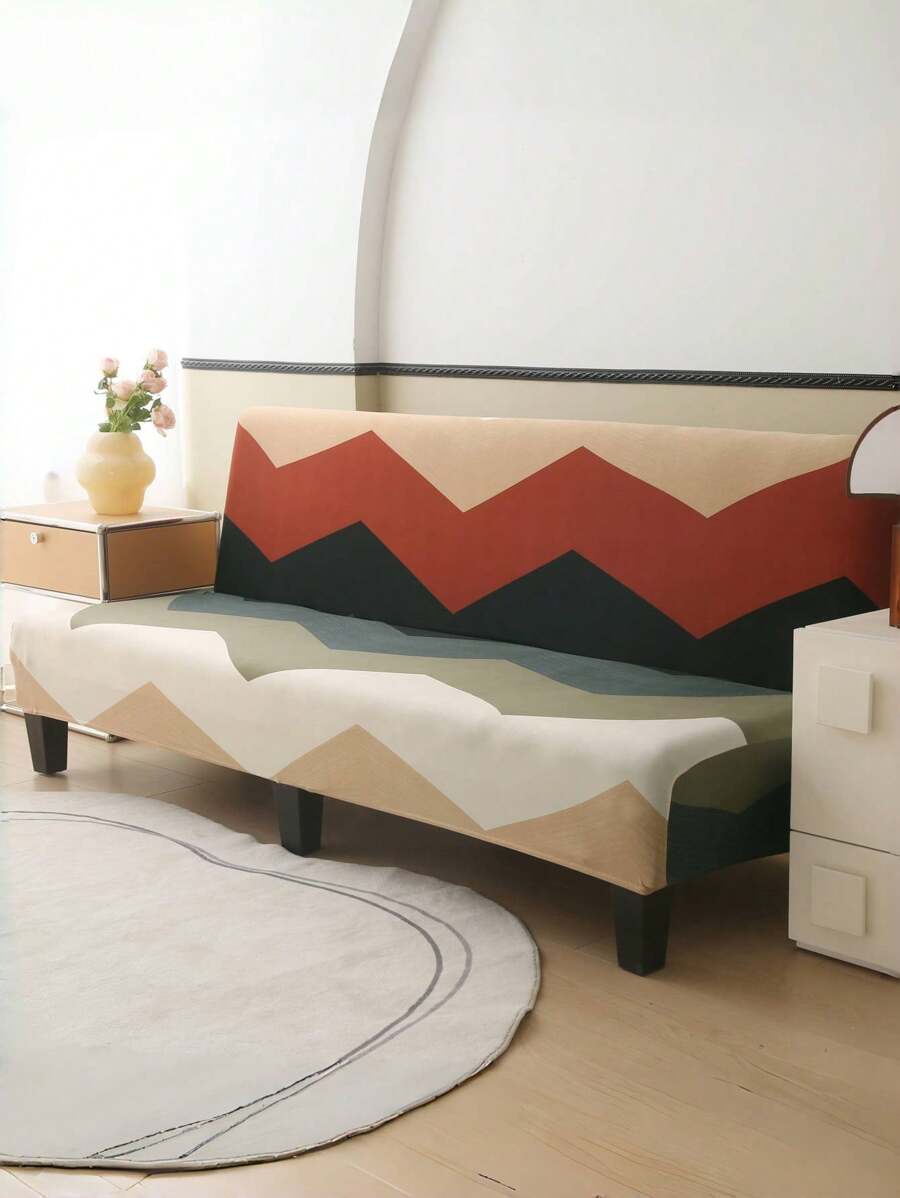 1pc Minimalist Geometric Pattern Sofa Cover With Elastic Fit, Anti Slip And Wear-Resistant, Versatile For Living Rooms