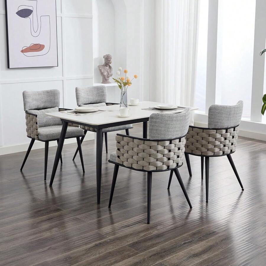 DYHOME Eetkamerstoelen set van 2, Nordic gestoffeerde stoel met metalen frame rugleuningen, armleuningen stoel voor woonkamer, eetkamer of slaapkamer