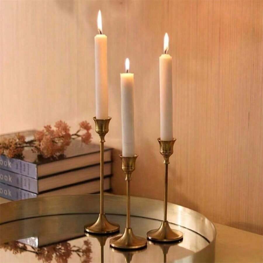 3pcs/Set Vintage Creative European Style Metal Candle Holders, Simple Design Decor For Wedding, Bar, Party, Living Room, Dining Room Gifts Birthday Graduation