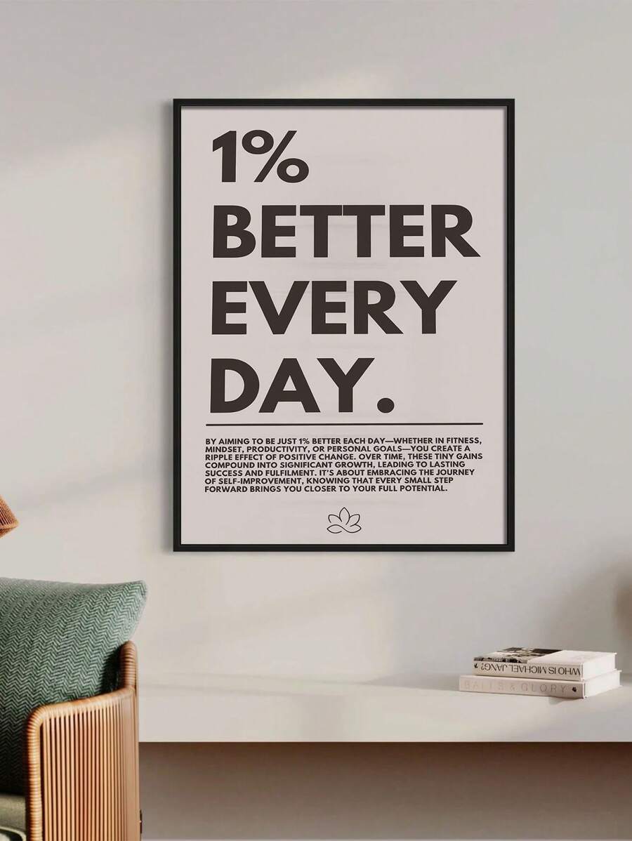 1pc Motivational "Improve 1% Everyday" Poster, Suitable For Simple Home Or Office Decor, Inspirational Poster, Motivational Wall Art, Fits Office Decor, Frameless