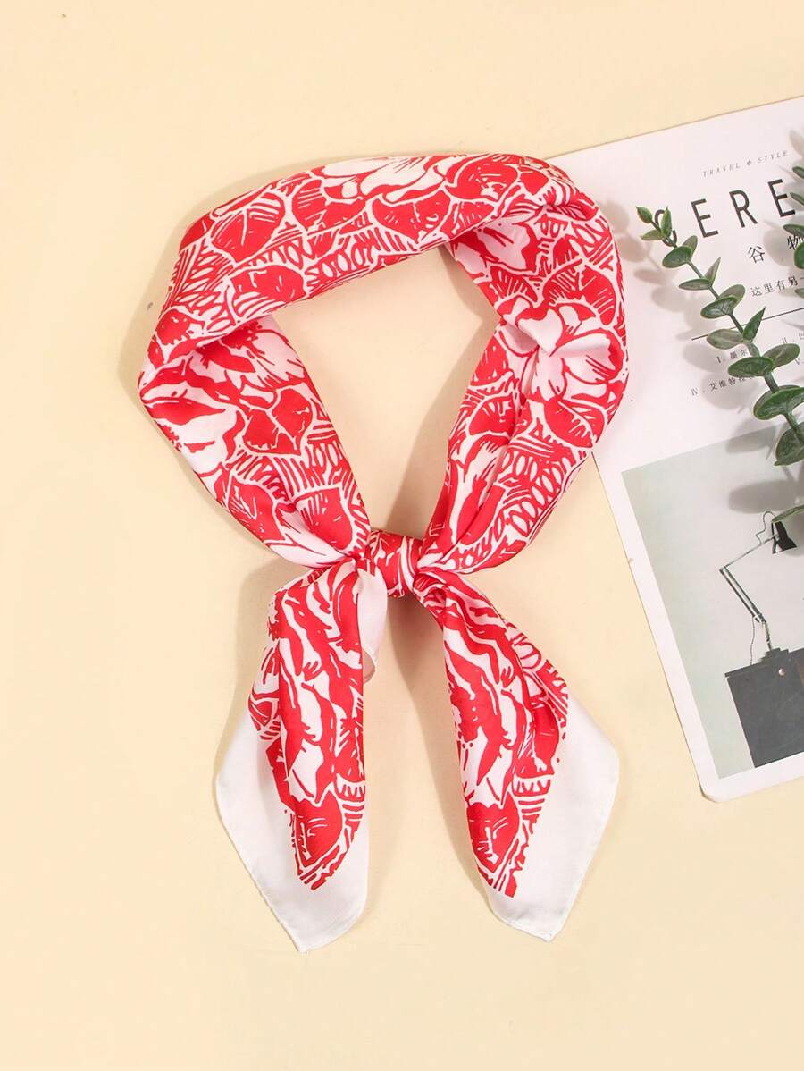 1pc Women's Spring Bandana 27.6in/70cm Faux Silk Printed Scarf, Versatile Neckerchief, Head Band, Package Decor, Suitable For Daily Use