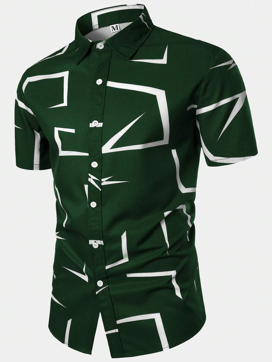 Camisa de manga corta de negocios casuales con patrón geométrico 3D de moda para hombre en verano