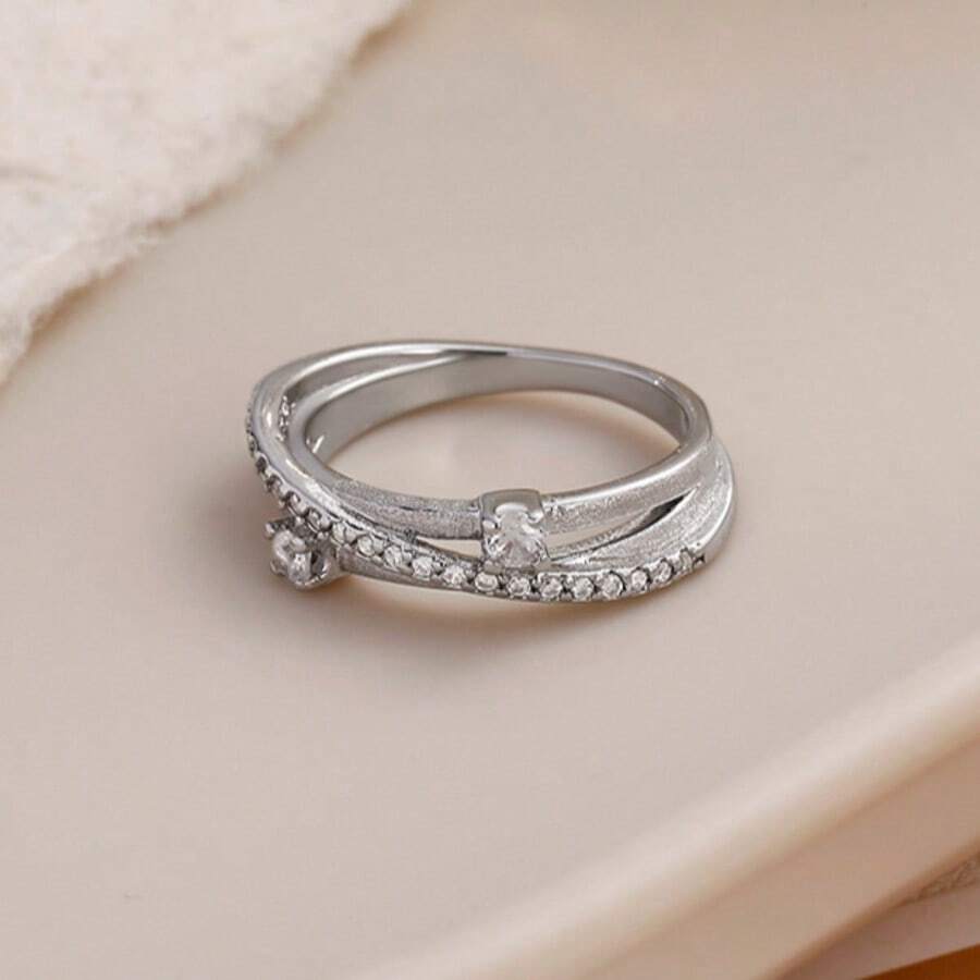 1pc Three-Layer Wrap-Around Micro-Set Rhinestone Brushed Ring, Unique Index Finger Ring, Fashionable Personalized, High-End