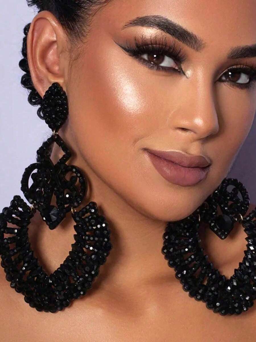 1 Pair Gunmetal Gun Shaped Geometric Pendant Drop Earrings, Alloy Exaggerated Sexy Design Suitable For Formal Events And Daily Wear