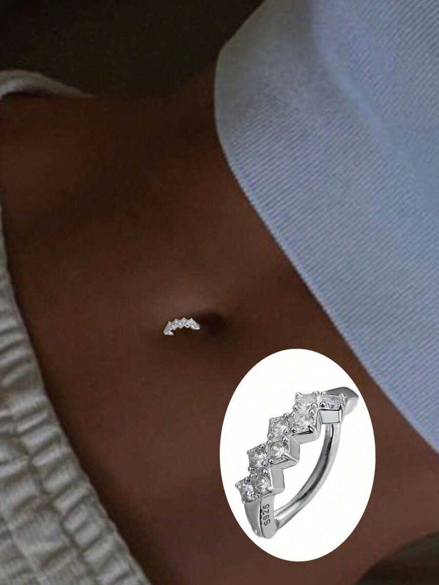 1 st. S925 sterling zilveren navelpiercing met zirkonia, navelpiercing met zilver, kleine navelpiercing met Mimi-belly, nagels, navelpiercings