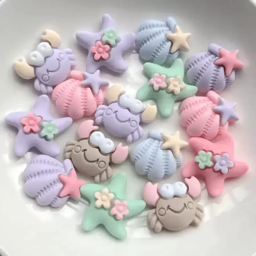 20 piezas de cabujones de resina con diseño de estrellas de mar y conchas serie marina linda para manualidades, decoración y accesorios de joyería DIY -JJ10