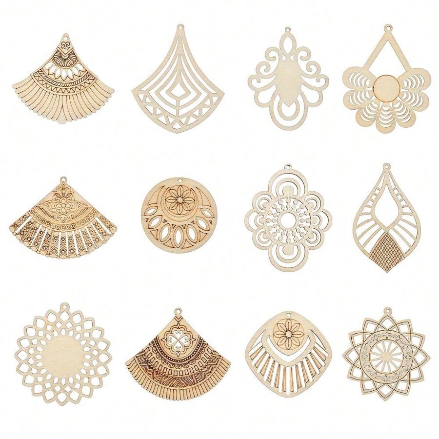 35 Pcs 7 Styles Wedding Angel Theme Unfinished Wood Cutout Charms Heart Cross Sun Wood Slices For Wedding Decoration DIY Printing Art Craft
