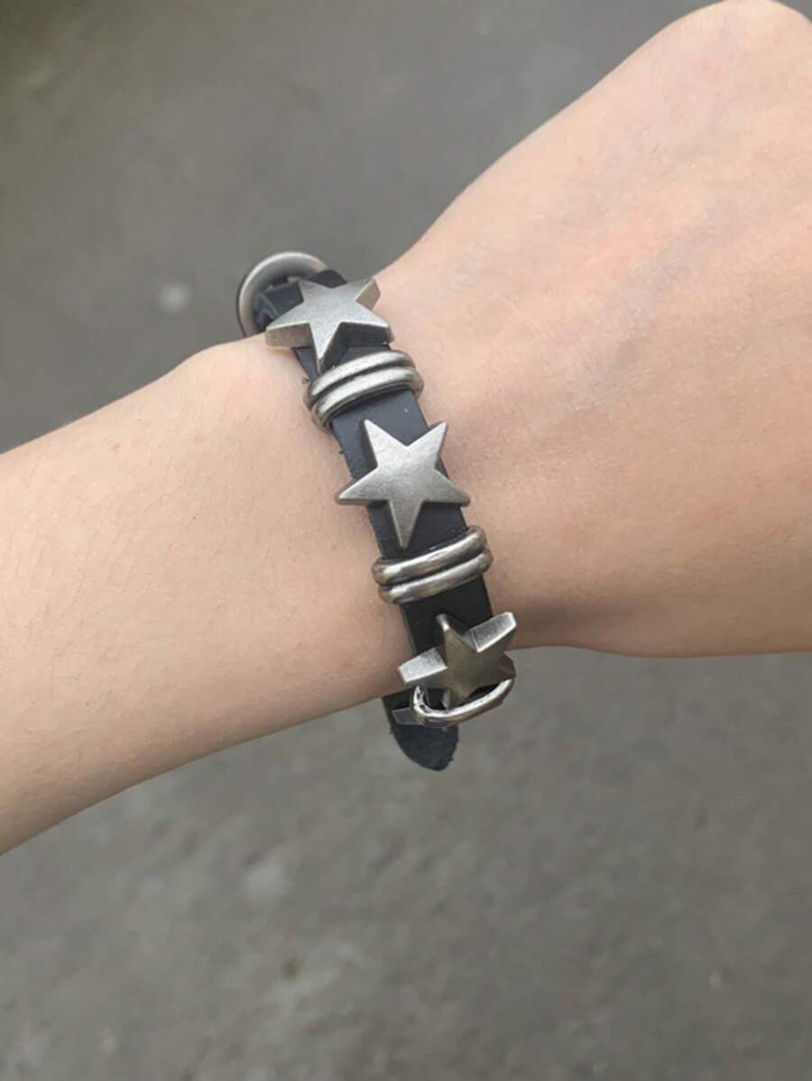 1 pieza Brazalete con diseño de estrella de cinco puntas en estilo punk, apto para uso diario tanto de hombres como de mujeres