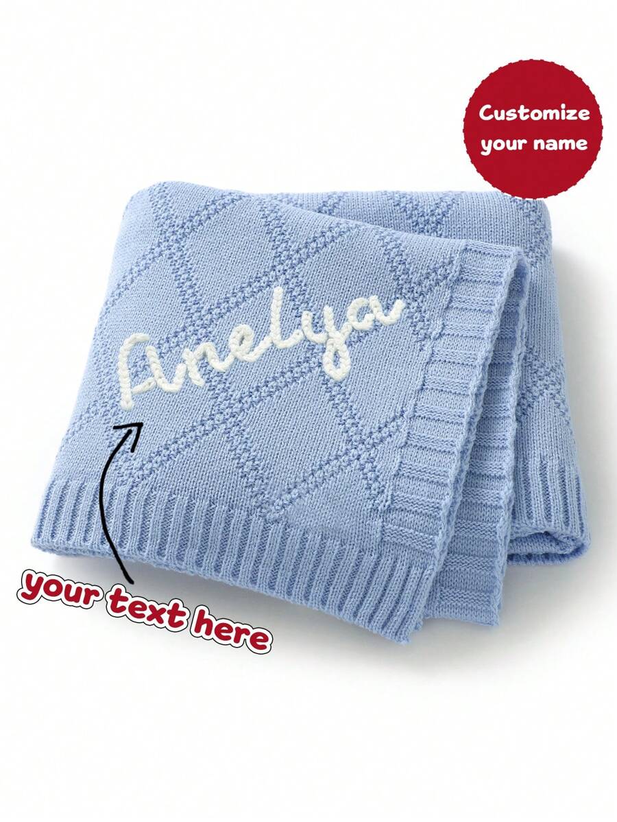 Customizable Hand Embroidered Name Casual Minimalist Kids' Knitted Blanket, Baby Blanket, All Season,Multi-Functional,Ornamental,Letter,Stylish,Modern,Colorful,Cute,Adorable,Casual,Soft,Custom,Personalised,Unique,Customized,Baby Gifts,Ideal Gifts For Him,Ideal Gifts For Her,Son,Daughter