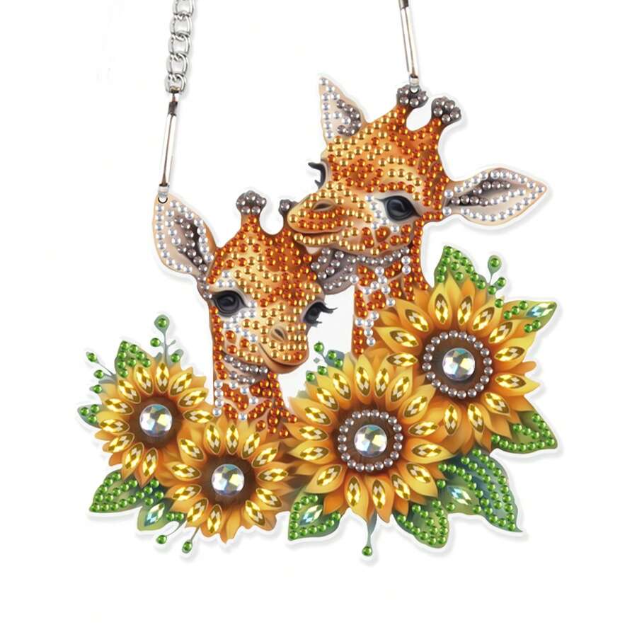 1 PC Diamond Art Painting Hanging Pendant Kits Sunflower Giraffe 5D DIY Diamond Art Creative Design Special Shaped Crystal Pendant Kits Home Decoration Pendant Ornament