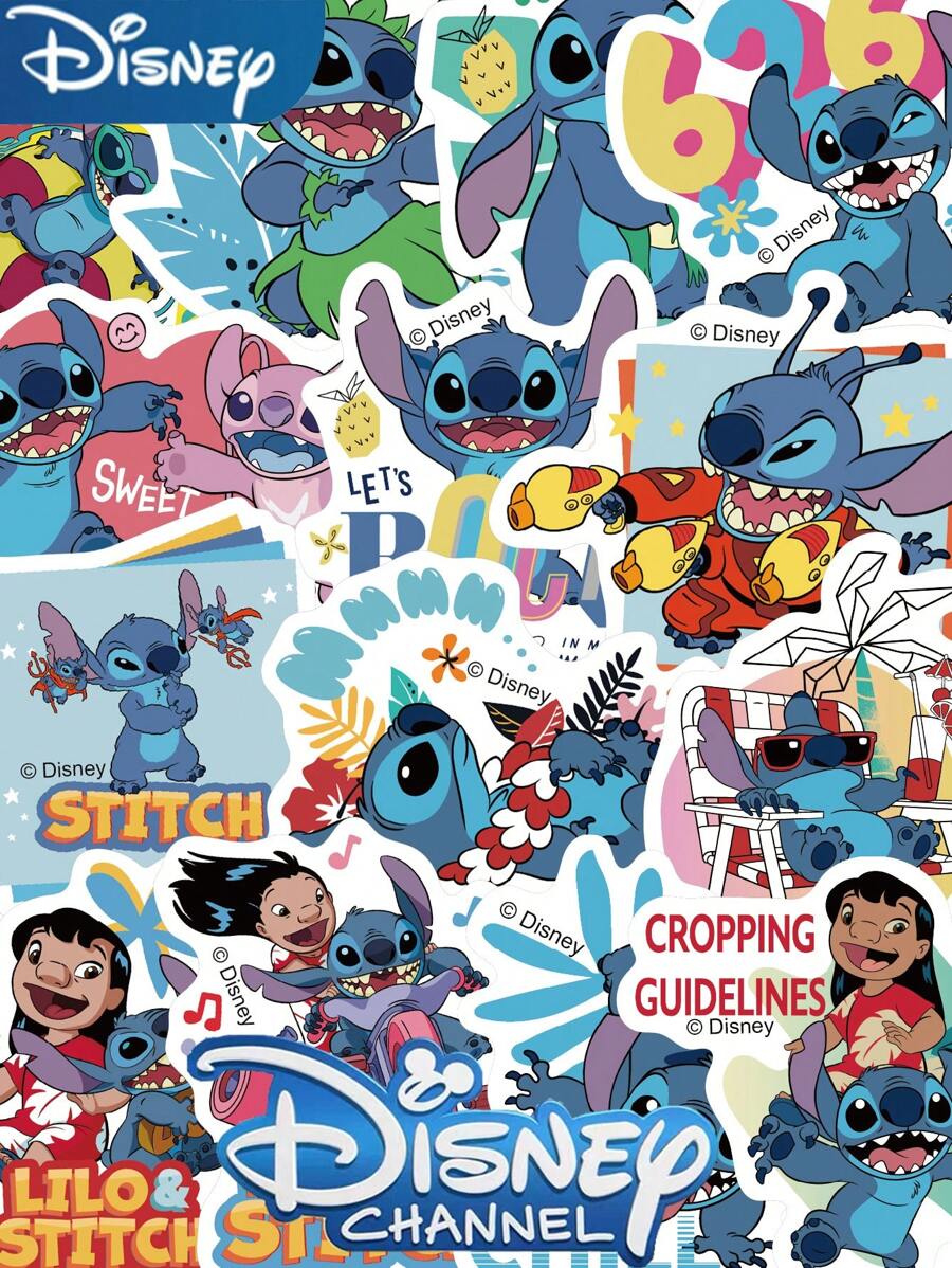 Disney 50 Piezas de Pegatinas oficialmente autorizadas de Disney del personaje Stitch para manualidades, álbumes de recortes, laptops, botellas de agua, computadoras, guitarras, impermeables y decorativas