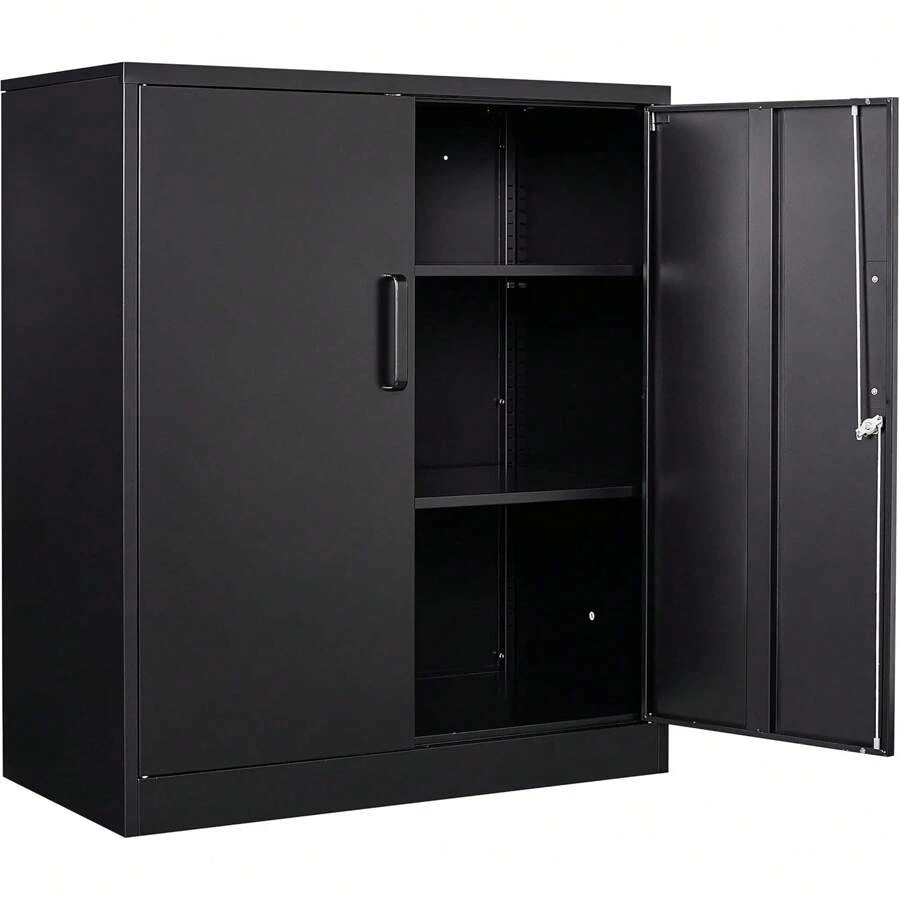 Metal Storage Cabinet Locked Steel Cabinet With 2 Adjustable Shelves,Office Cabinet Locking Cabinets,Kitchen Storage Cabinet Metal Locker Small Counter Height Storage Cabinet Cupboard 36"H