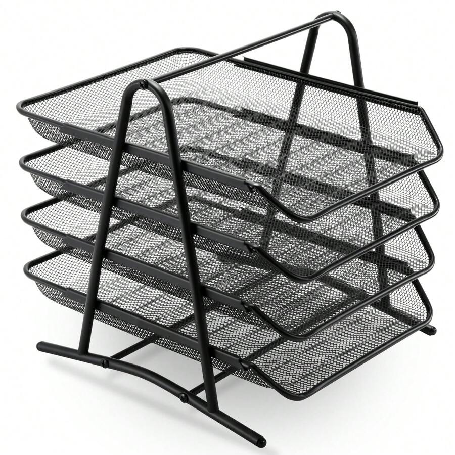 Piorlado Mesh Desk Organiser 4 Tier Letter Tray Organizer Office Desktop Document Paper File Storage Mesh Filling Collection For Home &Office Use,Back To School,School Supplies