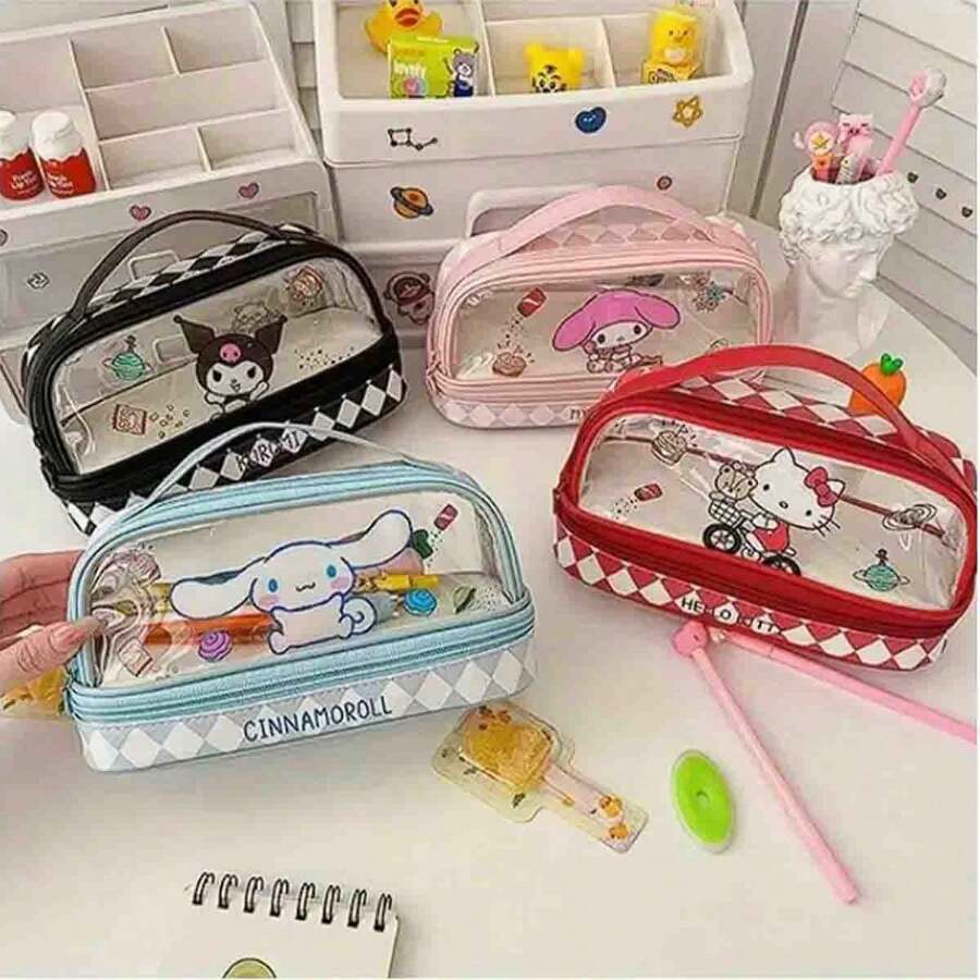 Sanrio 1pc Large Capacity Hello Kitty Pencil Case - Fun Cartoon Design With Kuromi, My Melody, And Cinnamoroll - , Portable Stationery Storage Box Suitable For School, Office, And Travel (Some Accessories Come In Random Colors)