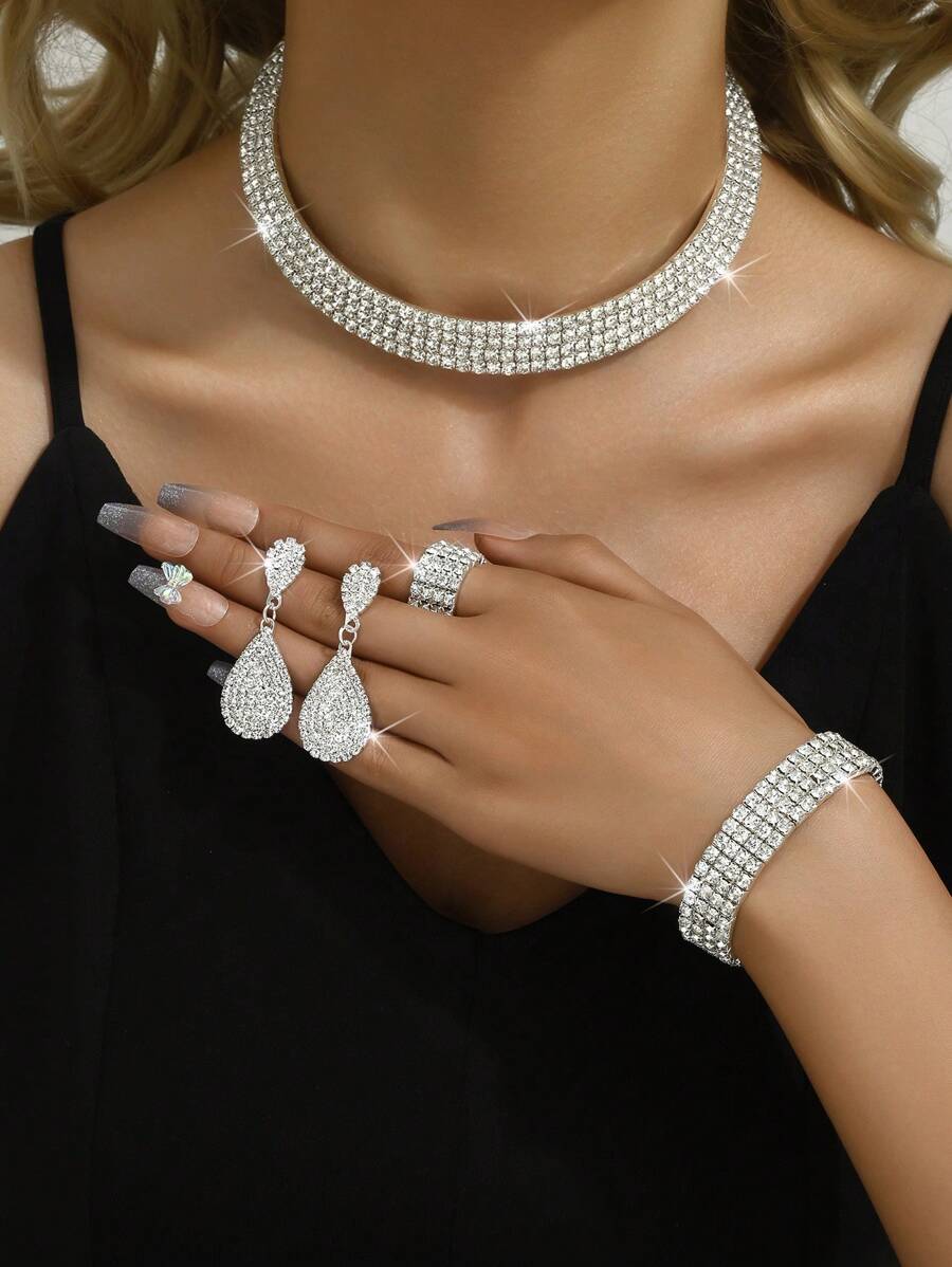 5 Stücke eleganter Kristall-Brautschmuck Set für Damen