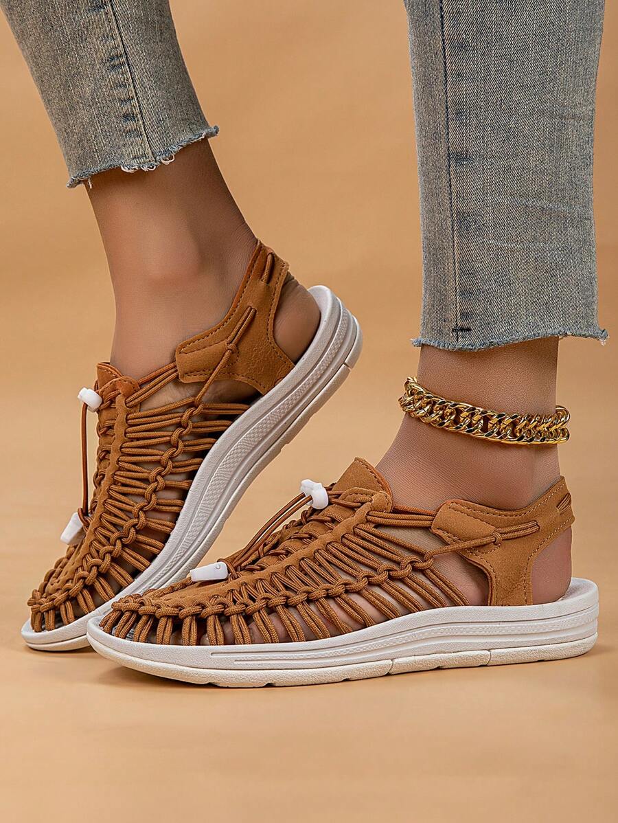 Black Handmade Woven Summer Sandals For Women, Comfortable Casual Walking Shoes, Closed Toe Breathable Slides, Plus Size Ladies Beach Shoes