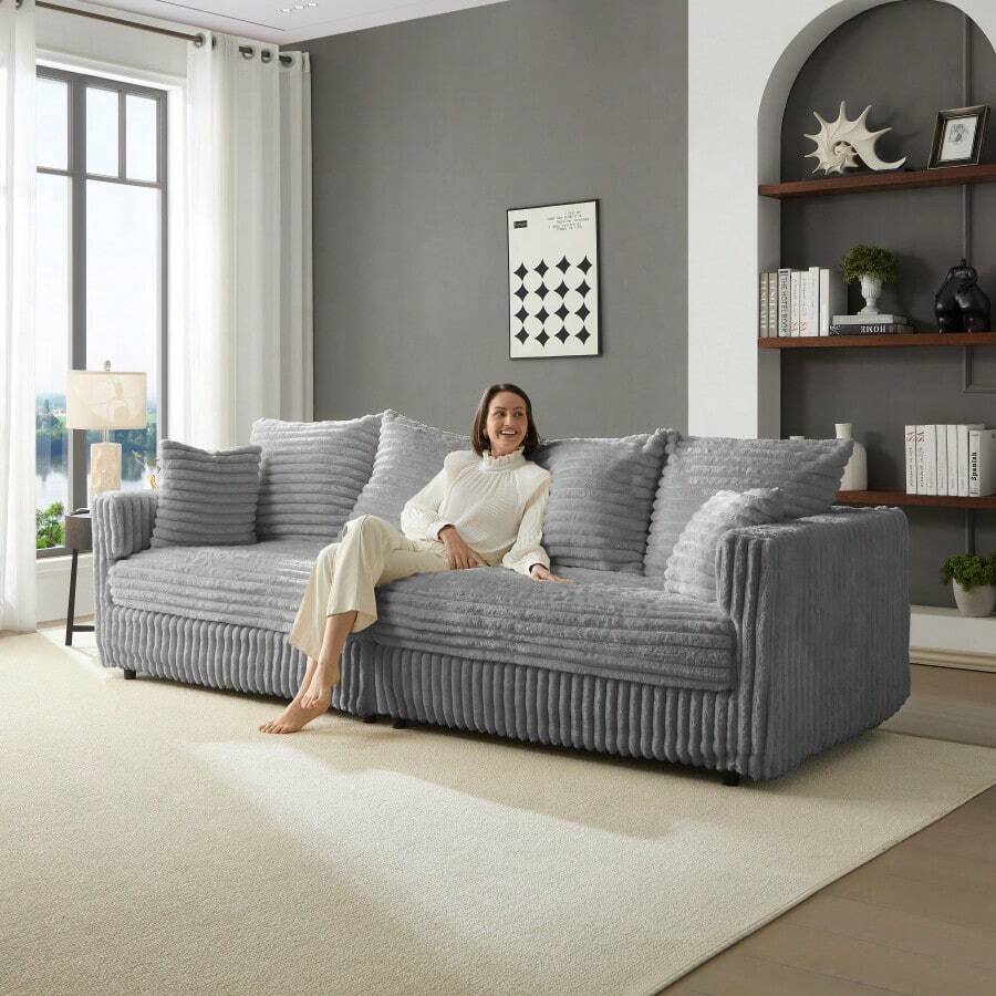 104.3" Plush Corduroy 4-Seat Sofa Modern Comfy Upholstered Sofa Cloud Couch Deep Seat Couches With Soft Pillows Convertible Deep Seat Sofa Lounge Chair For Living Room Bedroom Apartment Office