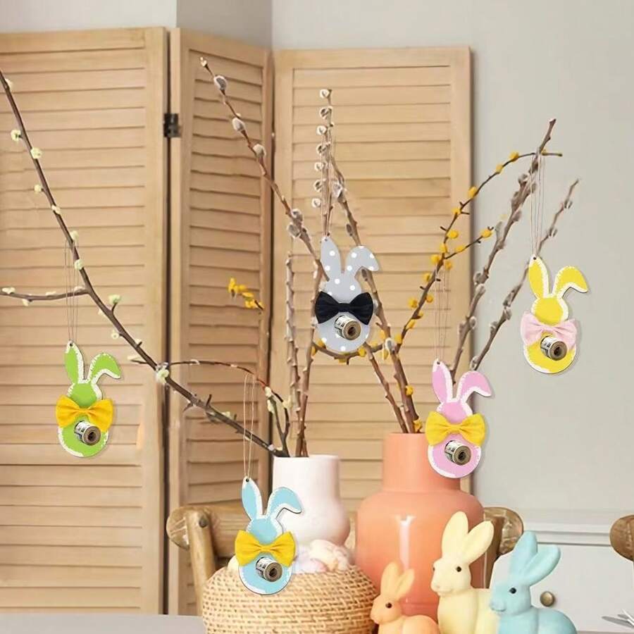 1pcsEaster Wooden Crafts Cartoon Rabbit Pendants Holiday Party Decorations Easter Rabbit Gifts Small Pendants