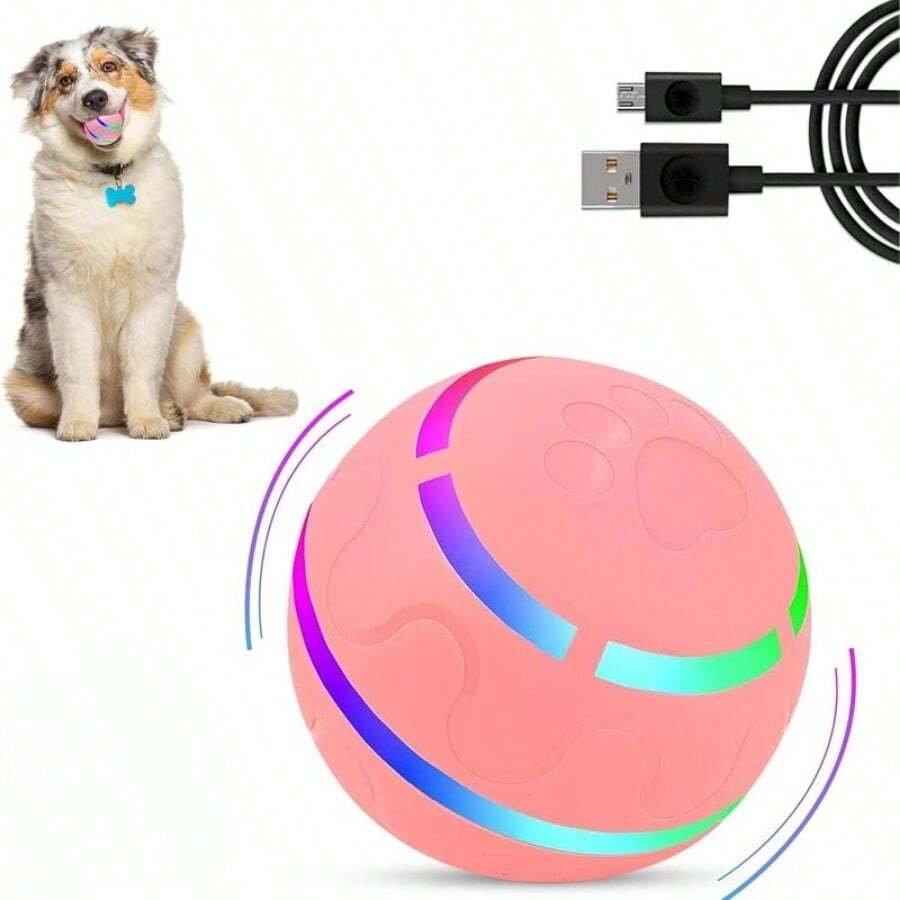 Petbobi Active Rolling Ball For Dogs Interactive Dog Ball With LED Flash Light, Include Self Moving Toys For Medium Large Dogs To Chase And Self Play, USB Rechargeable