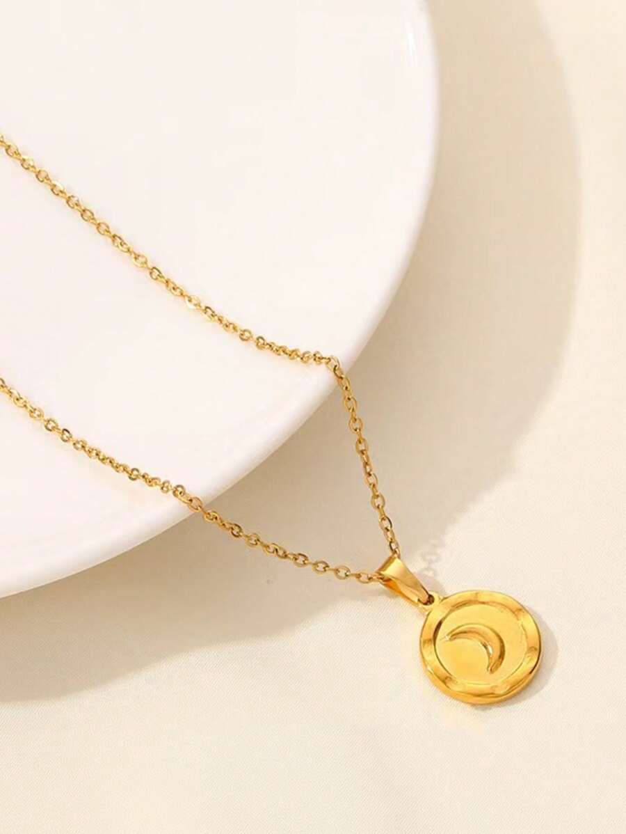 1 szt. Vintage romantyczny francuski styl księżycowy naszyjnik z wisiorkiem, prosty naszyjnik choker ze stali nierdzewnej do codziennego noszenia