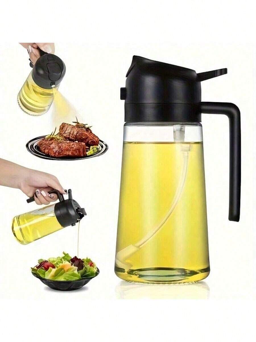 16oz Oil Spray Pot, Automatic Opening And Closing Oil Bottle, Oil Sprayer, Kitchen Oil Sprayer, Glass Oil Sprayer Mister, Gravity Oil Bottle, Leak-Proof Olive Oil Storage Bottle, Vinegar Dispenser, For Cooking, Baking, Salad, Grilling, Kitchen Gadget