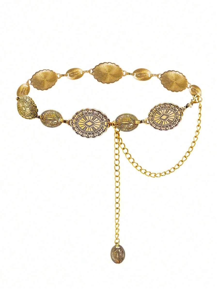 Cadena de cintura floral hueca metálica vintage, cinturón de cintura estilo punk para mujeres, cadena de decoración de cintura de moda retro, diseño de rombos, material de aleación de zinc, adecuado para primavera, verano, otoño e invierno