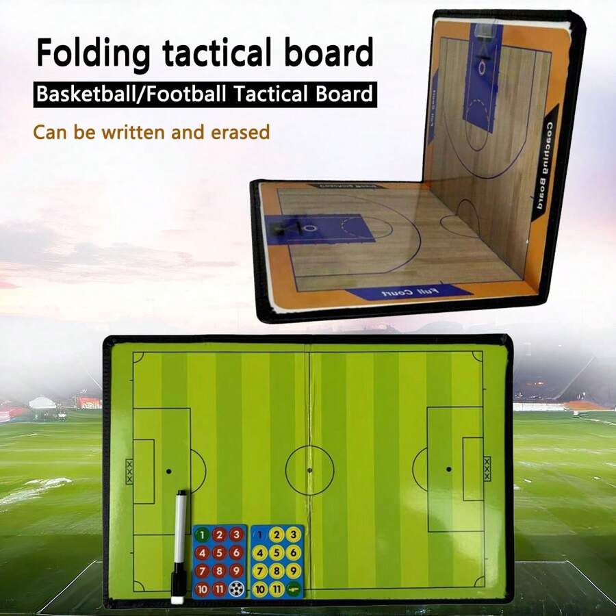 1 Peça Quadro tático dobrável de futebol/basquete, pasta, prancheta gravável e apagável para treinamento
