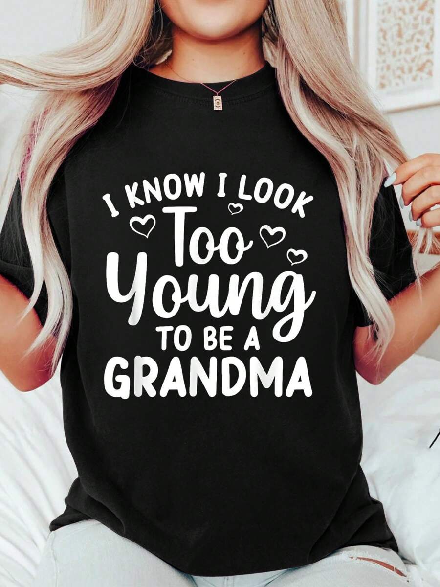 Funny Grandma To Be Art For Grandmother Grammy Women Grandma T-Shirt Print Round Neck Cotton T-Shirt, Summer Women's Tops, Gift