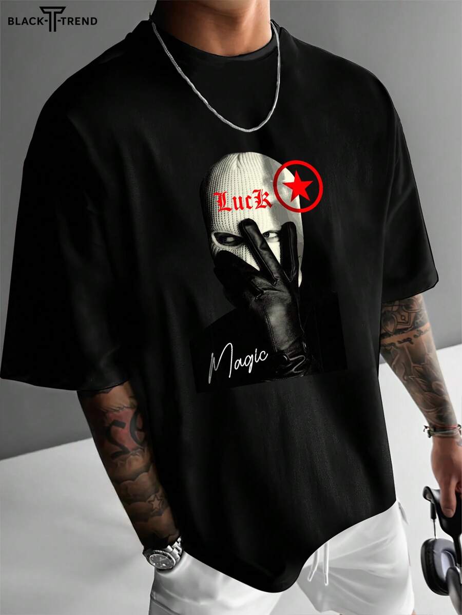 Men's New Abstract Casual Personalized Letter Print Short-Sleeved T-Shirt, Paired With Casual Pants, Suitable For Travel/Vacation/Outdoor Camping/Sports