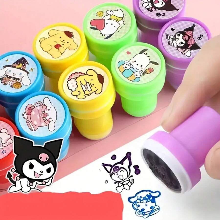Sanrio Set de 10 sellos creativos de dibujos animados Sanrio de gato negro y perro canela, sellos sumamente atractivos y lindos